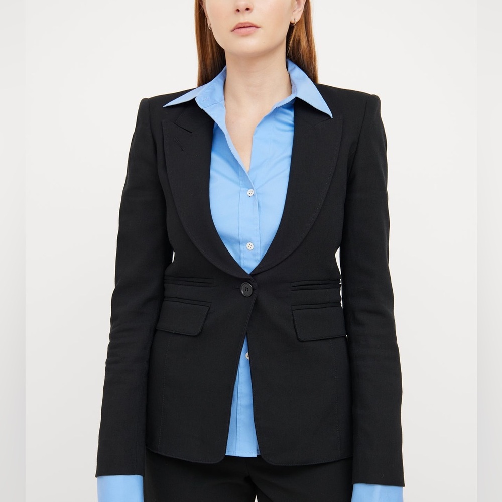 Smythe Black Peak Lapel Fringe Detail Blazer